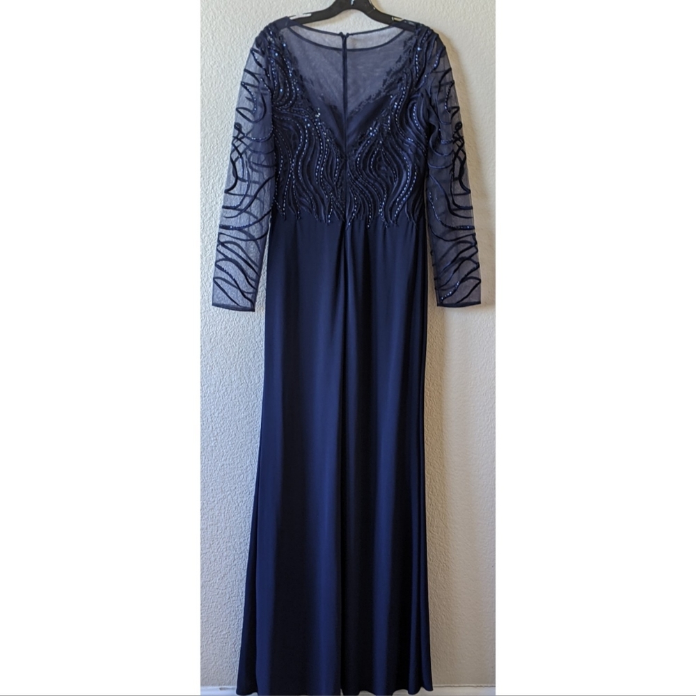 Basix black label navy embellished illusion gown - Picture 2 of 13